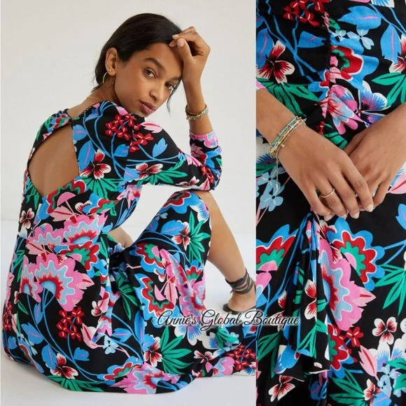 NWT ANTHROPOLOGIE Ruched Floral Maxi Dress. - Picture 9 of 16